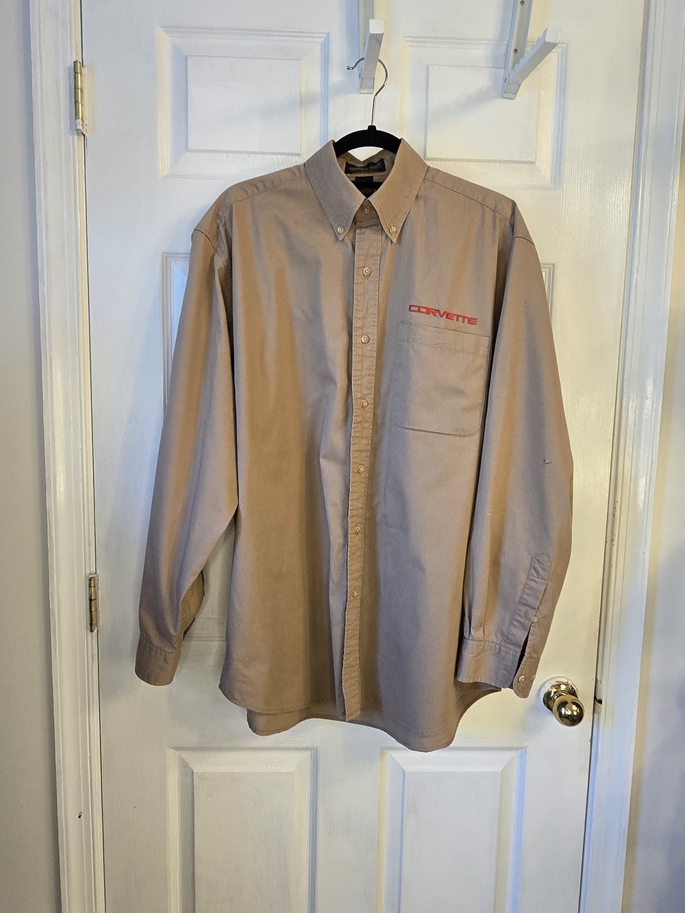 Corvette Men's Button-Down Work Shirt in Tan Large Long Sleeve Grunge